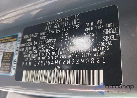 2022 Kia Telluride Sx z USA, uszkodzony, nr VIN 5XYP54HC8NG290821